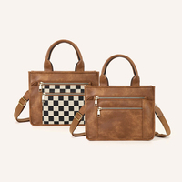 Sac à bandoulière personnalisé en cuir vegan de luxe à double fermeture éclair, motif damier, pour femmes
