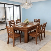 Table à manger extensible carrée en bois massif de style nordique minimaliste moderne, certifiée CE pour les hôtels, les restaurants et l'usage domestique