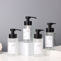 300ml givré verre clair moussant savon pour les mains bouteille de recharge acier inoxydable noir mat couleur personnalisée pompes à mousse distributeur de mousse