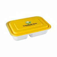 Boîte à lunch en PP personnalisée avec marque IML, 2 compartiments, compatible micro-ondes, récipient en plastique jetable pour plats à emporter