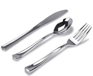 Heavy Duty Disposable Plastic Silverware Silver Plastic Cutlery Set With Silver Or Gold Rim