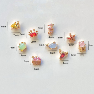 Ocean Series-joyería de animales marinos de latón, joyería de cobre chapado en oro, circonita colorida, aretes pequeños, Piercing - Product Image 1