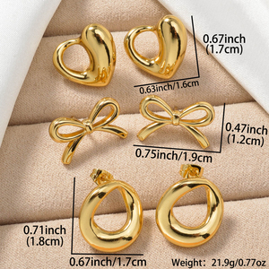 Pendientes de Botón de Acero Inoxidable Chapados en Oro de 18k, Diseño Geométrico de Moda, Lujosos y Personalizados, Unisex - Product Image 6