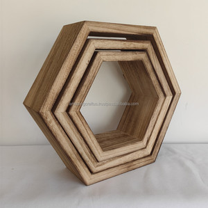 ชุดชั้นวางของโลหะหนาทรงหกเหลี่ยมแบบรังผึ้ง3ชั้นแขวนผนังทรงลูกบาศก์ห้องนั่งเล่น - Product Image 4