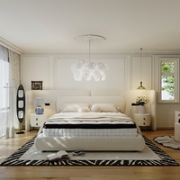 Lit de luxe en bois massif, style doux, avec prise intégrée, pour chambre à coucher, villa, avec tête de lit étendue, ensemble de chambre à coucher, tailles Queen et King, vente en gros