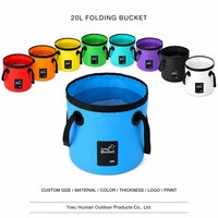 Sac seau pliable en PVC imperméable de couleur unie personnalisé, seau avec poignées en sangle pour le camping et le lavage de voiture