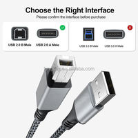 Câble d'imprimante USB 2.0 Type B tressé en nylon de qualité industrielle, transfert de données haute vitesse pour imprimantes, scanners et appareils photo de bureau