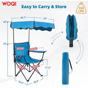 Chaise pliante d'extérieur Woqi avec auvent pare-soleil bleu ciel en aluminium et tissu Oxford pour jardin et camping - Product Image 3