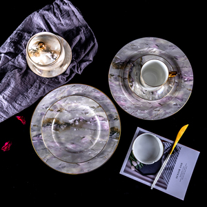 P&amp;T Royal Ware Luxury Plates <strong>Sets</strong> <strong>Dinnerware</strong> Tableware Gold Plated <strong>Marble</strong> - Product Image 1