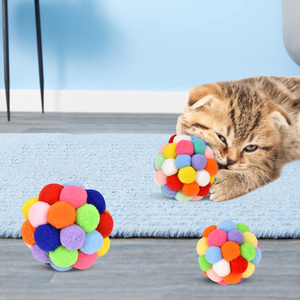 Jouets pour chats de haute qualité : bâtonnets de chat, balles élastiques avec clochettes, balles colorées en laine arc-en-ciel pour chats - Product Image 5