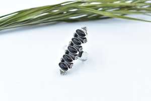 Handmade Black Onyx Sterling Silver <b>Adjustable</b> <b>Ring</b> Natural Black Onyx Gemstone Jewelry for Women Wholesale - Product Image 2