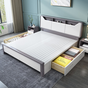 <b>White</b> Solid Wood 1.8m <b>Double</b> <b>Bed</b> Modern Minimalist Storage High Box Bedroom Furniture - Product Image 3