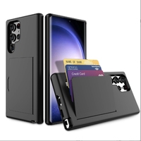 GSCASE Dompet geser penutup saku kartu kredit ID tempat uang tunai lapisan ganda casing ponsel keras untuk Samsung Galaxy S24 Ultra