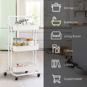 Chariot utilitaire à 3 niveaux en maille avec poignée et roues verrouillables, étagères de rangement multifonctionnelles pour la cuisine, le salon, le bureau - Product Image 5