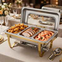 Nouvel ensemble de réchauds rectangulaires isothermes en acier inoxydable 9L argent/or pour buffets de restaurants et hôtels