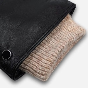 Guantes de cuero hasta la muñeca, estilo sencillo, forro térmico de algodón, cálidos para el invierno, uso diario, negros, guantes de cuero genuino de alta calidad - Product Image 6