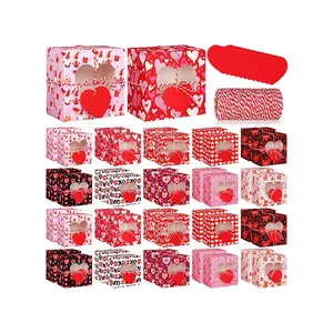Cajas de golosinas de panadería para el día de San Valentín con ventana de corazón Contenedores de panadería para sacar con etiquetas y cuerda