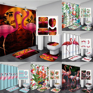 Summer Nordic 3D Printed Tropical Flamingo Home Decor <span class=keywords><strong>Rideau</strong></span> de douche de bain toilette avec tapis - Product Image 1