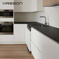Armoires de cuisine noires modernes sur mesure, finition laquée en mélamine pour appartements et villas