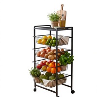 Chariot de rangement métallique à roulettes avec panier grillagé, organisateur mobile à quatre roues pour la maison, le placard et la cuisine