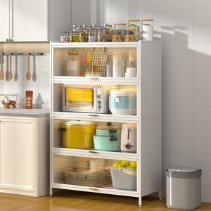 Mueble de Cocina Moderno, Armario de Almacenamiento de Acero al Carbono con Estantes Multicapa y Puerta de Vidrio para Horno Microondas y Utensilios - Product Image 1