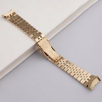 Bracelet de montre Seiko SKX 007 22 mm en acier inoxydable 316L, entièrement doré, avec extrémités courbées, type Jubilee, fermoir inclus.