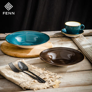 Plato <span class=keywords><strong>de</strong></span> Pasta <span class=keywords><strong>de</strong></span> Cerámica Profunda con Esmalte Moteado Pintado a Mano Estilo Rústico FENN, Plato <span class=keywords><strong>de</strong></span> Porcelana para Sopa, Postre y <span class=keywords><strong>Cena</strong></span> para Restaurantes y Hoteles - Product Image 2