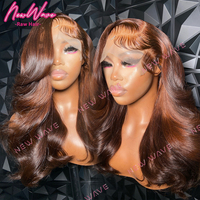 Rambut Asli Virgin Keriting 200% Density Deep Wave HD Transparent Lace Glueless Frontal Wig Warna Ginger untuk Wanita Kulit Hitam