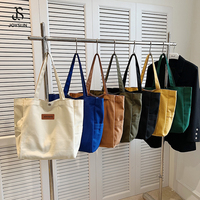 Tas Tote Kain Wanita JOYSUN Gaya Jepang, Kapasitas Besar, Model Selempang, Dilengkapi Resleting