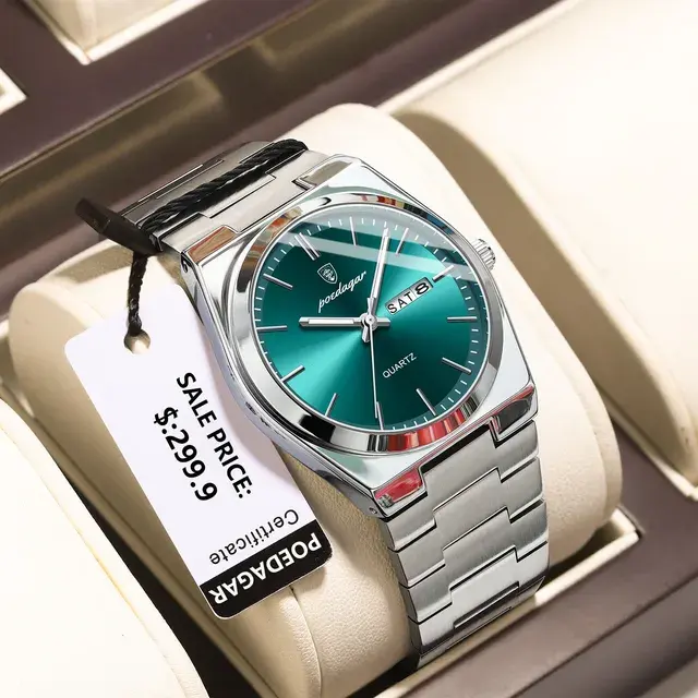 POEDAGAR New Ultra-thin Quartz Watches Stainless Steel Bracelet Men's Watches Waterproof Luminous Watch for Men