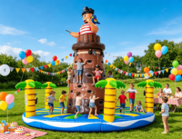 Tour d'escalade gonflable sur le thème de l'île pirate, jeu de chasse au trésor pour enfants, défi d'obstacles, PVC écologique, 8x8x6m