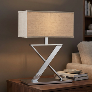 Lampe de table moderne minimaliste en aluminium, abat-jour en lin beige, taille moyenne, éclairage décoratif pour chambre à coucher, E27 LED AC 110V, commande par interrupteur - Product Image 3