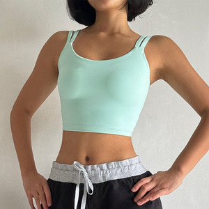 Soutien-gorge de sport minimal avec Logo femmes Sexy dos ouvert fronde cou haut entraînement Fitness Gym haut court rembourré antichoc Yoga <span class=keywords><strong>sous</strong></span>-vêtements - Product Image 4