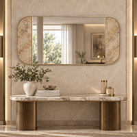 Miroir mural horizontal de luxe en marbre naturel avec cadre en or champagne pour salle de bain, hôtel et entrée