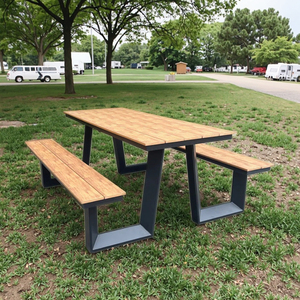 Wholesale Modern 4-6 Person Portable Aluminum Folding Picnic <b>Table</b> for Outdoor <b>BBQ</b> Roll-up Wood Grain Camping <b>Table</b> - Product Image 2
