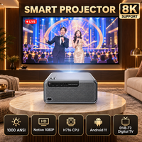 Projecteur 4K, écran LCD 5 pouces, résolution native 1080P, Android, mise au point automatique, avec haut-parleurs HiFi, projecteur de cinéma maison professionnel