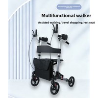 Chariot de marche pliable et léger avec siège et accoudoirs, adapté à une utilisation en extérieur par les personnes âgées et les personnes handicapées