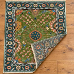 Tapis en laine Oushak traditionnel vert noué à la main à motifs floraux pour salon, intérieurs résidentiels de luxe, hôtels de charme et élégants - Product Image 6