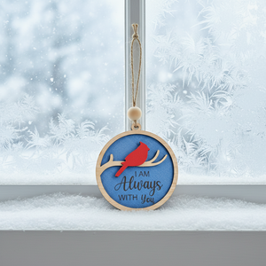 Ornamento di albero di natale memoriale cardinale <span class=keywords><strong>legno</strong></span> tagliato al Laser con perline UV stampato ornamento messaggio '<span class=keywords><strong>io</strong></span> <span class=keywords><strong>sono</strong></span> sempre con te' - Product Image 2