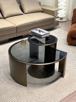 Table basse de salon moderne en acier inoxydable avec plateau en verre trempé, mobile et basse