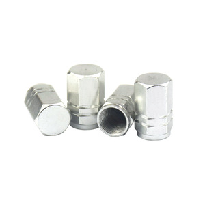 Tapas de válvula hexagonales de aleación de aluminio para reparación de neumáticos sin cámara, paquete de 4, boca americana de acero inoxidable - Product Image 1