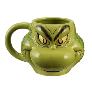 Taza Navideña con Diseño de Duende Travieso, Linda y <span class=keywords><strong>Kawaii</strong></span>, Taza Verde 3D de Cerámica con Diseño de Duende Travieso, Taza para Leche, Café, Agua, Regalo - Product Image 2