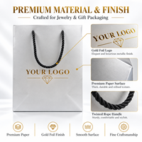 Sacs en papier pour bijoux personnalisés de luxe, recyclables, réutilisables, imprimés en offset, avec laminage mat, logo, sacs cadeaux blancs, corde noire pour bijoux