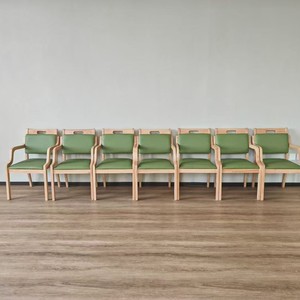 Sillón de Madera Maciza con Tapicería Verde, Diseño Moderno y Simple para Sala de Espera de Hospital - Product Image 1