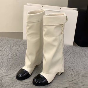 Fashion Leather Over-the-<b>Knee</b> Boots Round Toe <b>High</b> Stiletto <b>High</b> Heel Long Boots Designer Women Shoes Flat Heel <b>Knee</b>-<b>High</b> Boots - Product Image 2