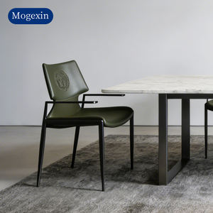 Sillón de Comedor Moderno de Cuero con Tapicería Verde Oliva y Patas de Metal para Oficina en Casa y Bar en Casa - Product Image 2