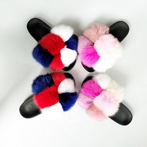 Chaussons en fourrure à pompon ouverts pour <span class=keywords><strong>femme</strong></span>, modèle 2020, en vraie fourrure de renard, mignons et moelleux - Product Image 6