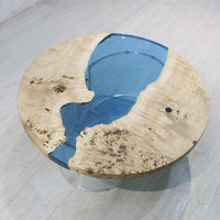 Nouvelle table basse ronde de luxe en bois massif et résine époxy, design moderne original européen, pour salon