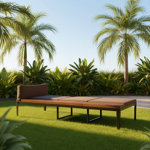 Tumbona de Madera de Acacia Sólida con Cojines Marrones, Diseño Contemporáneo para Relajación al Aire Libre, Muebles Modernos para Patio - Product Image 2
