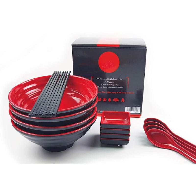 Custom Printed Hard Melamine Plastic Modern Style Reusable Raman Bowl for 4 Noodle Perfect Dinnerware Set